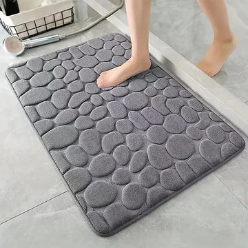 3D Non-Slip Bathroom Mat – Quick-Dry Absorbent Rug with Cobblestone Texture | Futahome Washable Bath & Door Mat