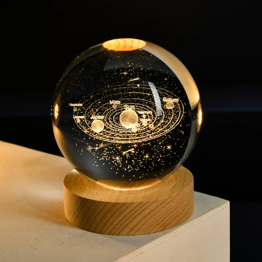 Crystal Ball Night Light – 6cm Laser Engraved LED Lamp with Wooden Base | Futahome Bedroom & Home Decor Gift