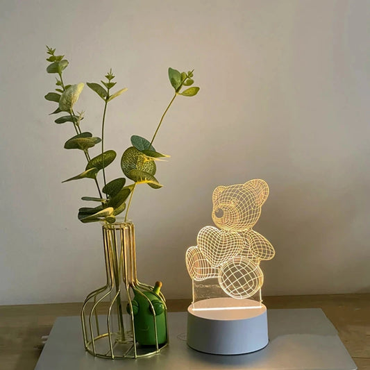 3D Creative Bear LED Night Light – USB Acrylic Lamp for Bedroom, Holiday & Gift Decor | Futahome