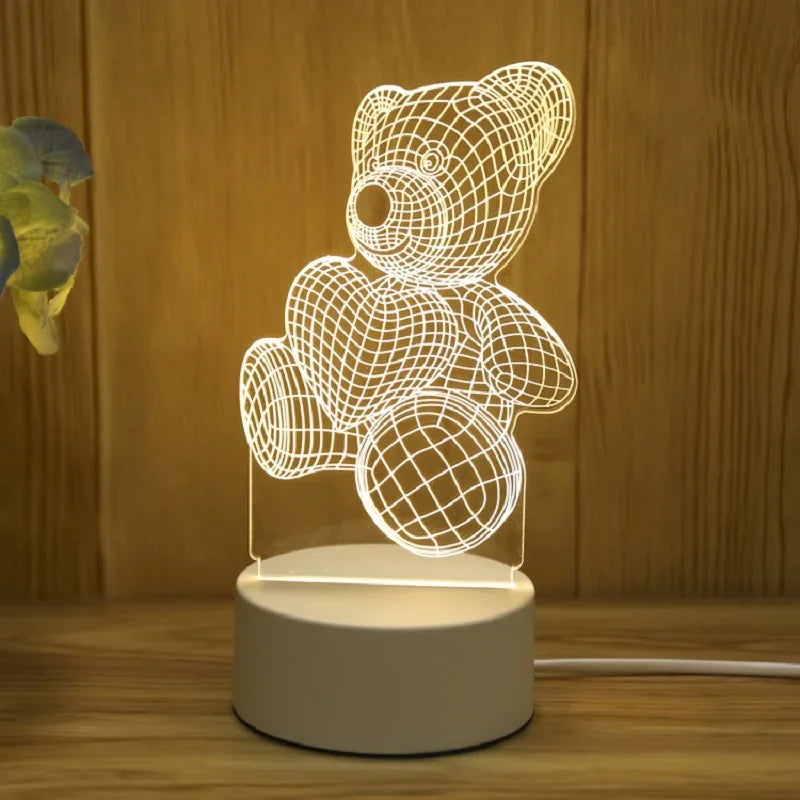 3D Creative Bear LED Night Light – USB Acrylic Lamp for Bedroom, Holiday & Gift Decor | Futahome