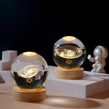 Crystal Ball Night Light – 6cm Laser Engraved LED Lamp with Wooden Base | Futahome Bedroom & Home Decor Gift